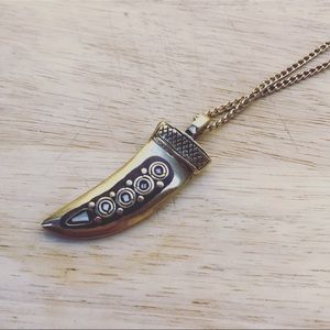 Tibetan Gold + Mother of Pearl Horn Necklace